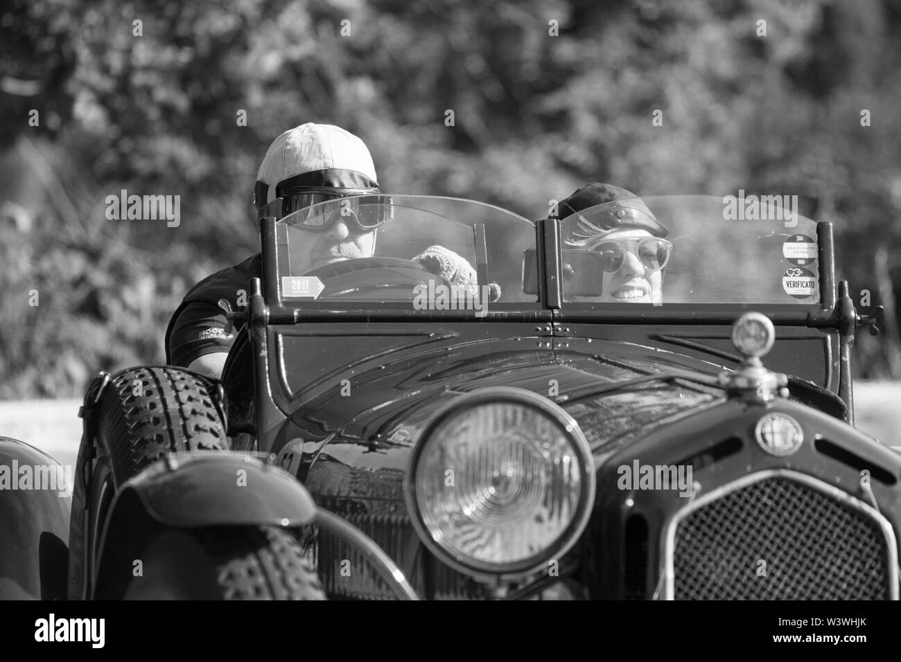 ALFA ROMEO 8C 2300 MONZA 1933 on an old racing car in rally Mille Miglia 2018 the famous italian historical race (1927-1957) Stock Photo