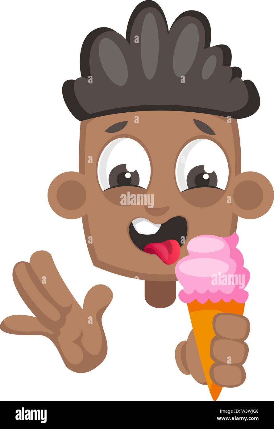 Boy with ice cream, illustration, vector on white background. Stock Vector
