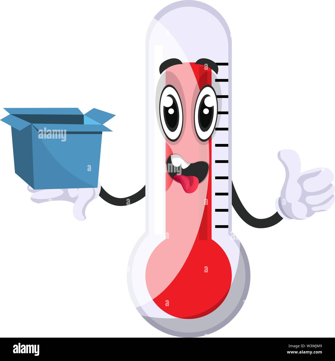 Thermometer with blue box, illustration, vector on white background. Stock Vector
