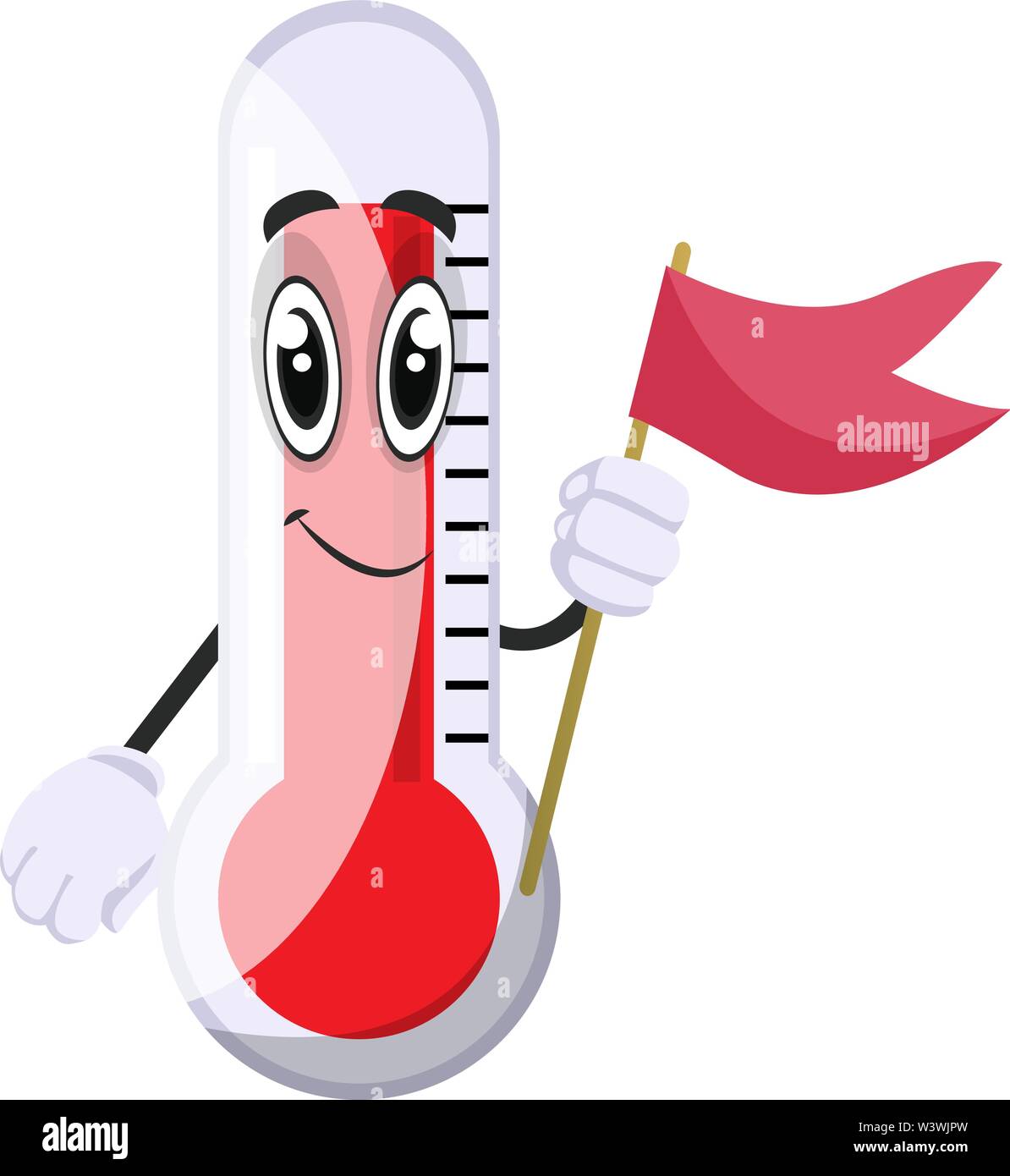 Thermometer with red flag, illustration, vector on white background. Stock Vector