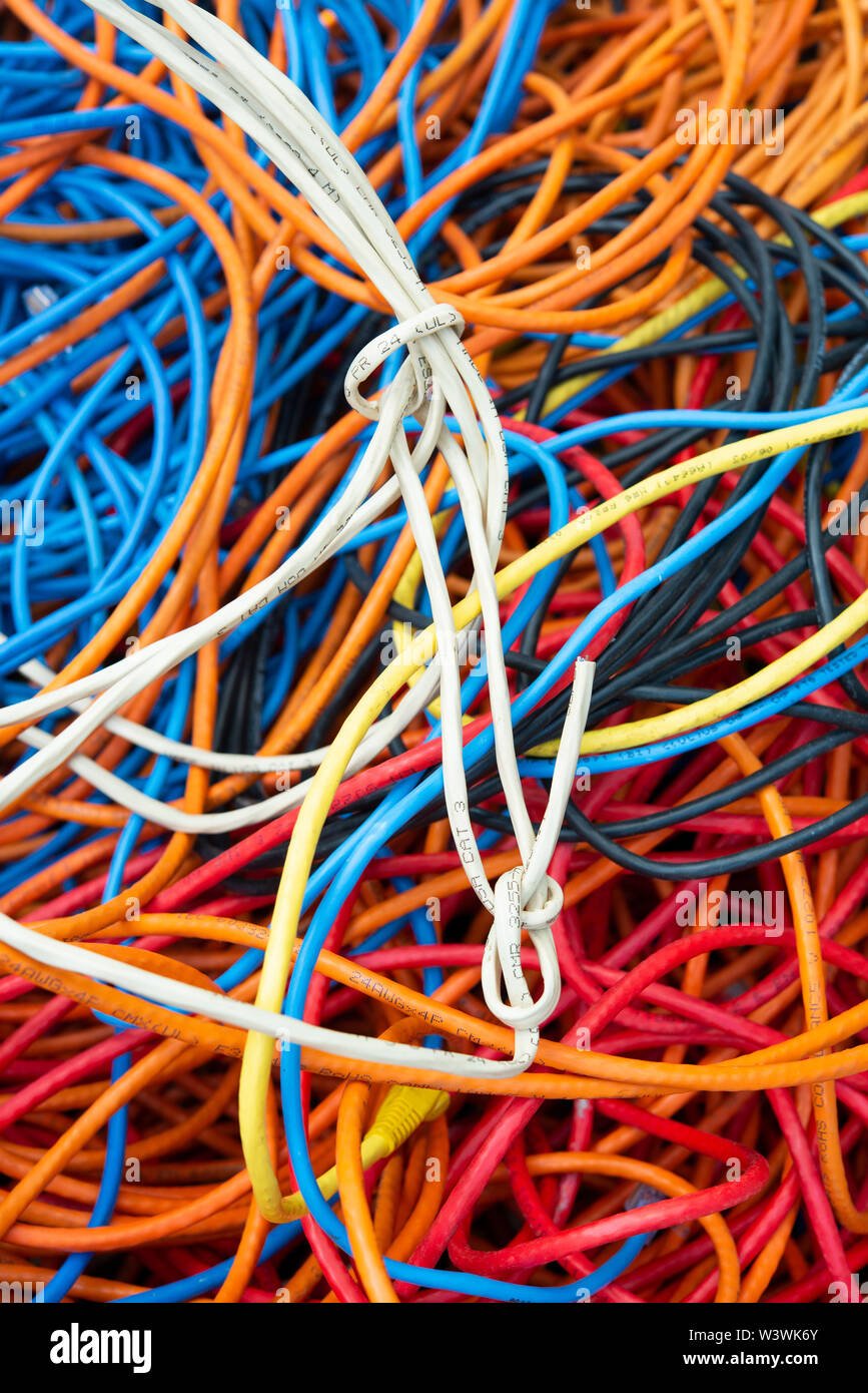 Tangled Cables in Assorted Colors Stock Photo