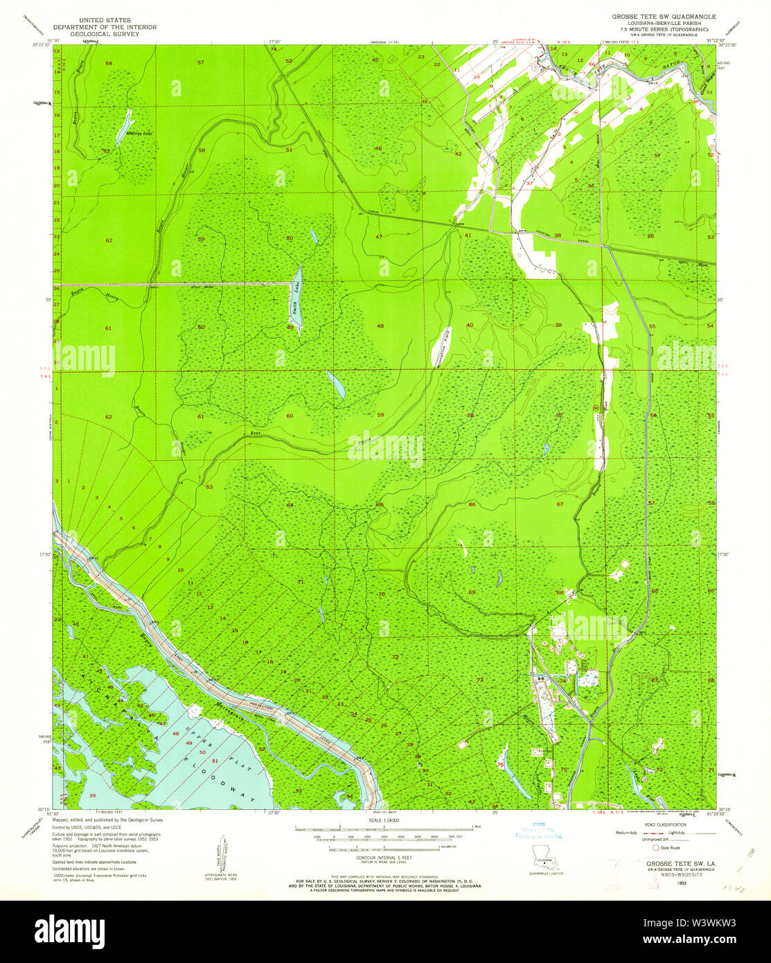 USGS TOPO Map Louisiana LA Grosse Tete SW 332161 1953 24000 Restoration Stock Photo Alamy