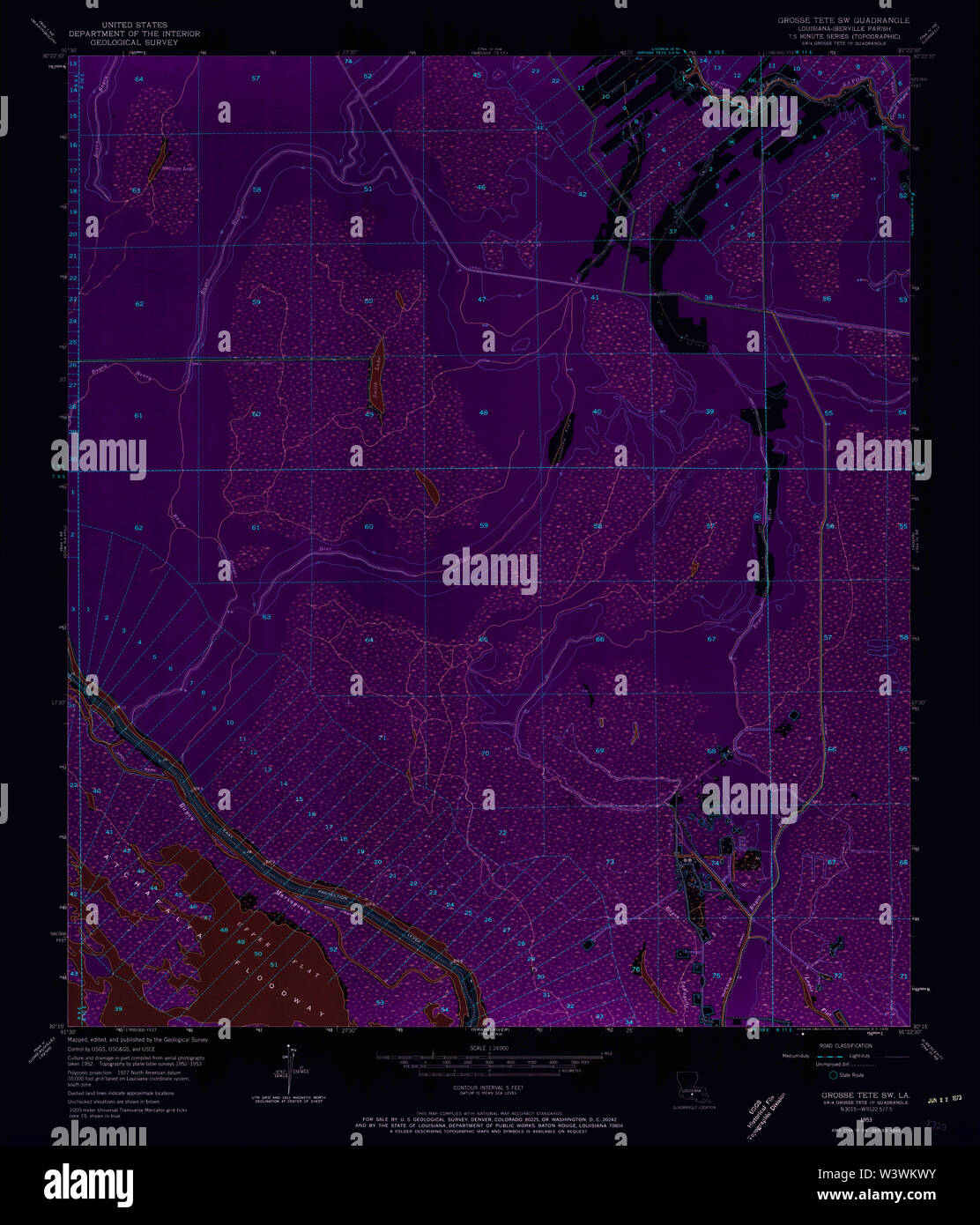 USGS TOPO Map Louisiana LA Grosse Tete SW 332162 1953 24000 Inverted Restoration Stock Photo Alamy