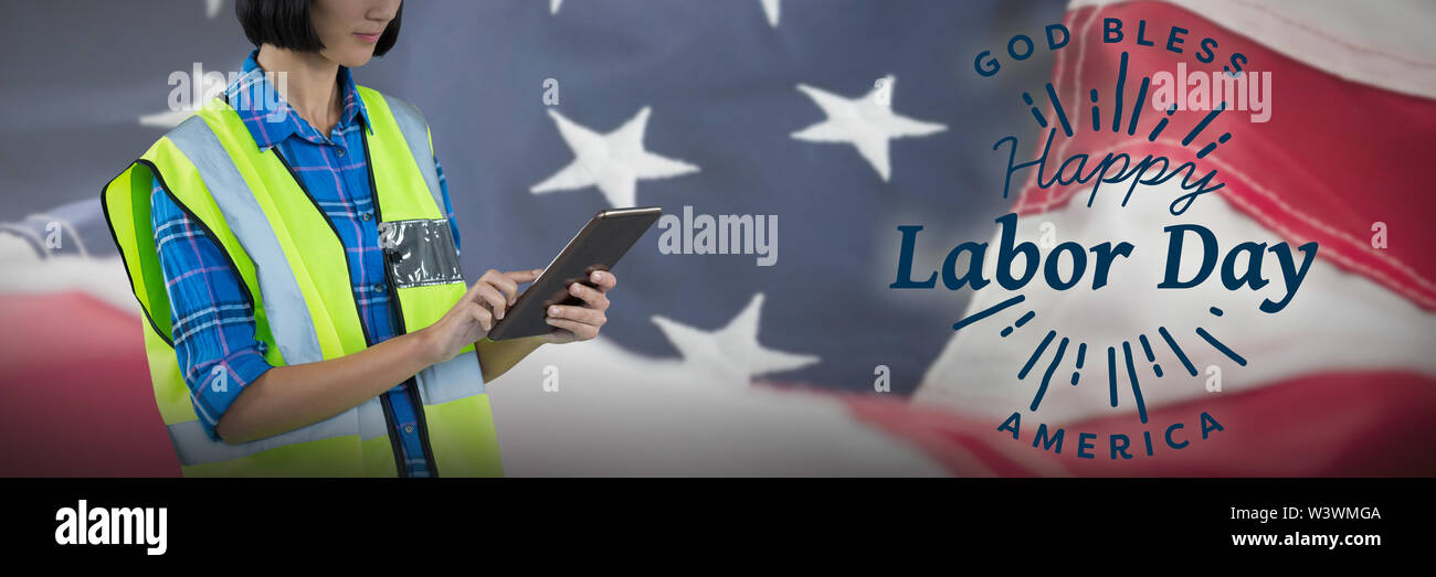 Composite image of female architect using digital tablet Stock Photo
