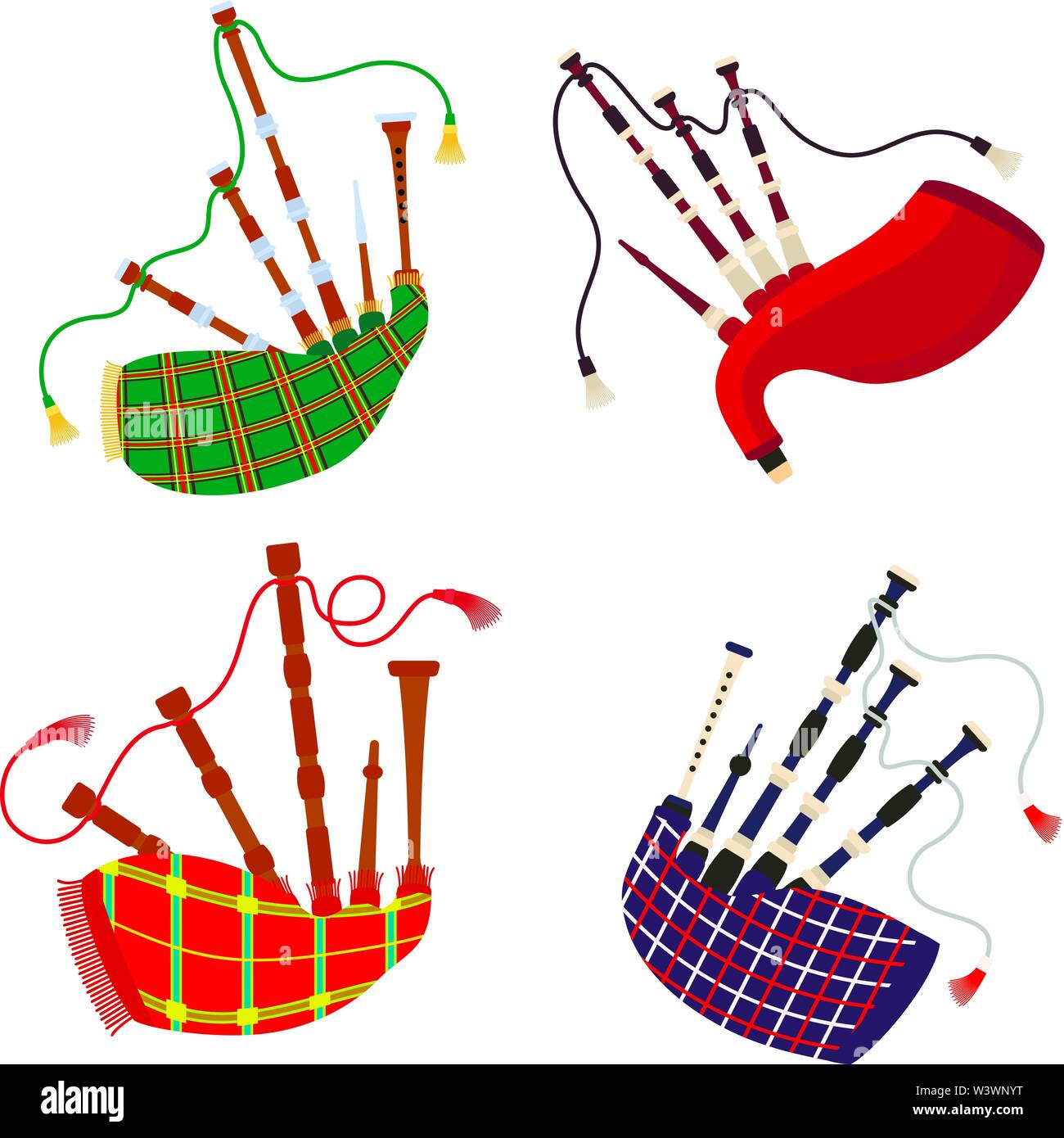 Bagpipes icons set. Flat set of bagpipes vector icons for web design