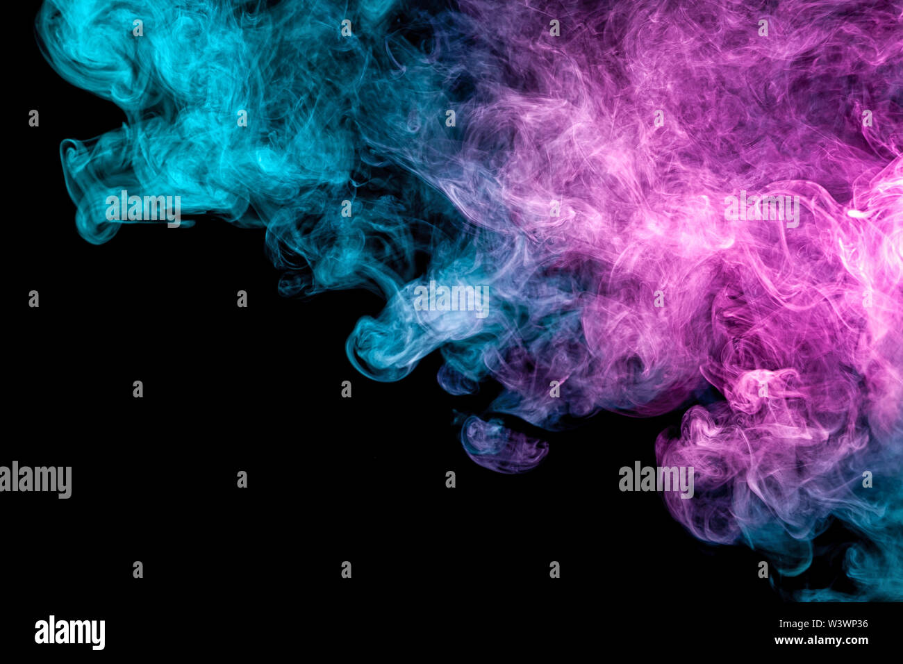 Frozen abstract movement of explosion smoke multiple blue and pink ...