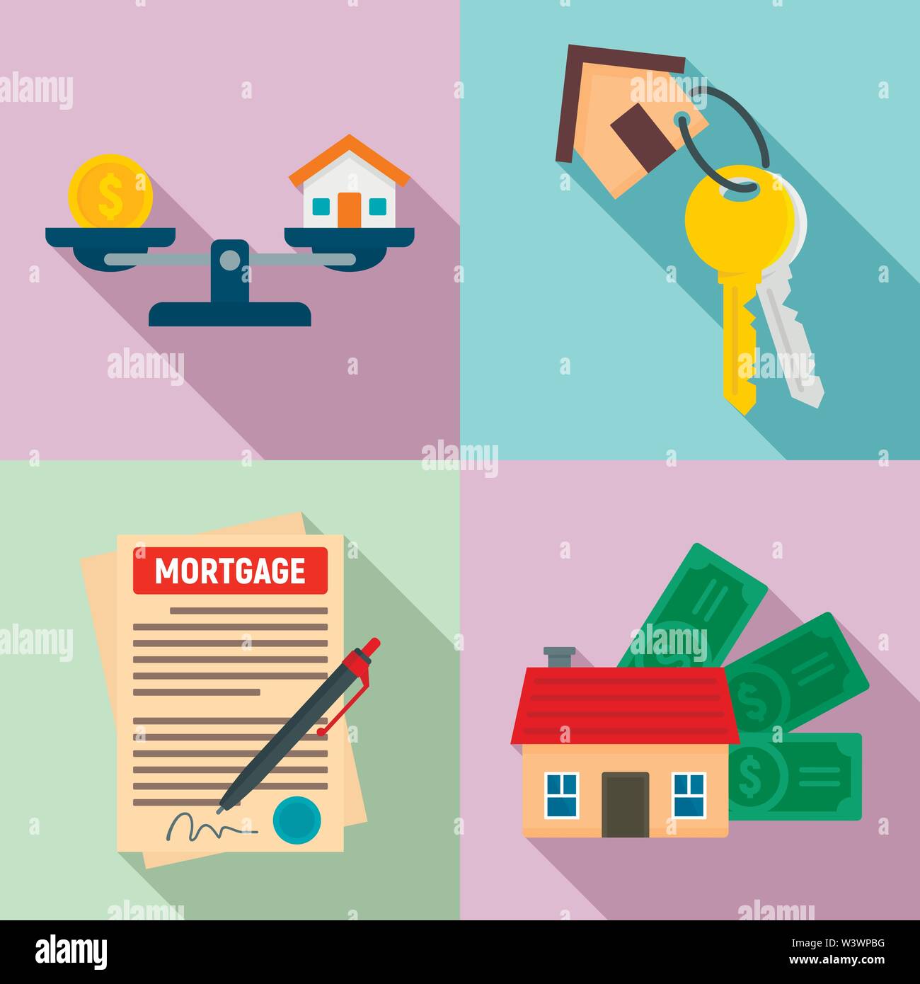 Mortgage icons set. Flat set of mortgage vector icons for web design ...