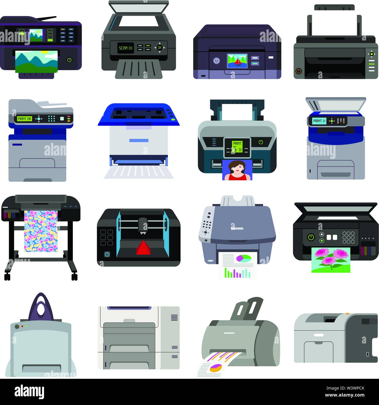 Printer icons set. Flat set of printer vector icons for web design ...