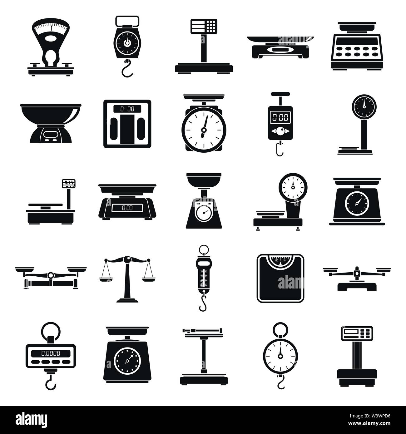 Weigh scales tool icons set. Simple set of weigh scales tool vector