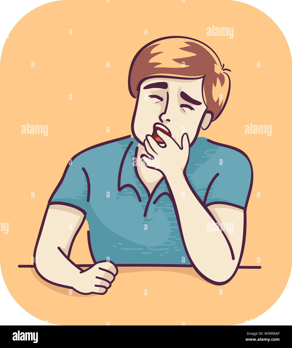 Illustration of a Yawning Man Feeling Sleepy Stock Photo