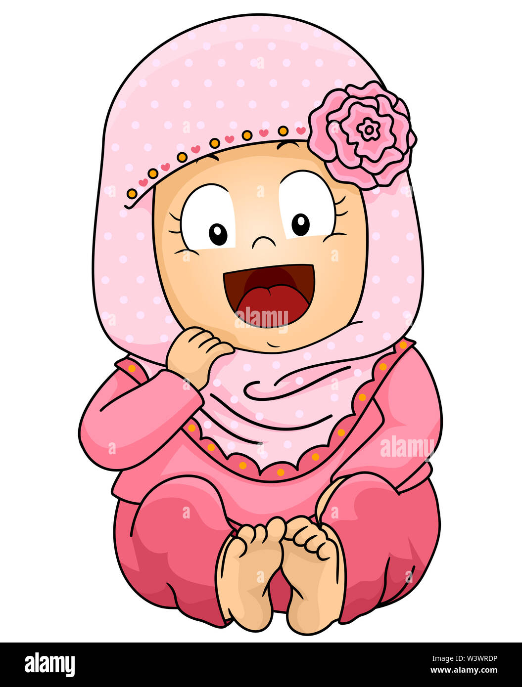 Illustration of a Cute Baby Muslim Girl Wearing Pink Hijab Stock ...