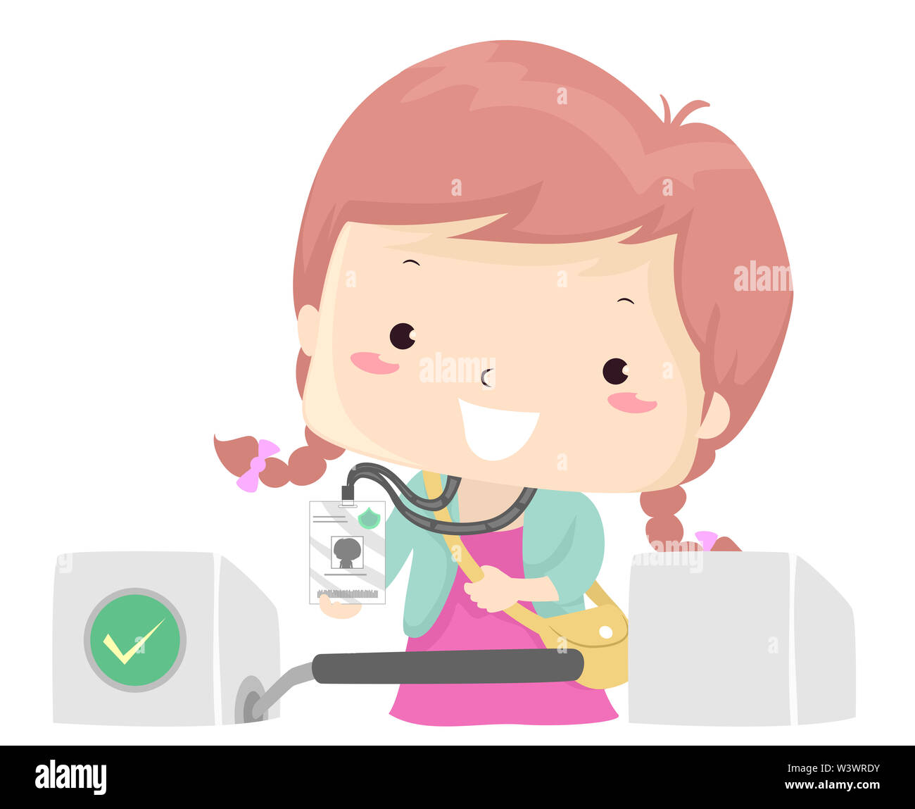 Illustration of a Kid Girl Flashing Her Identification Card for Entrance Stock Photo