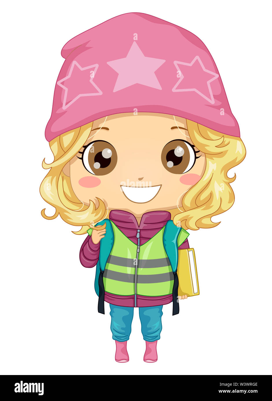 Illustration of a Swedish Kid Girl Student with Her Backpack and Book Stock Photo