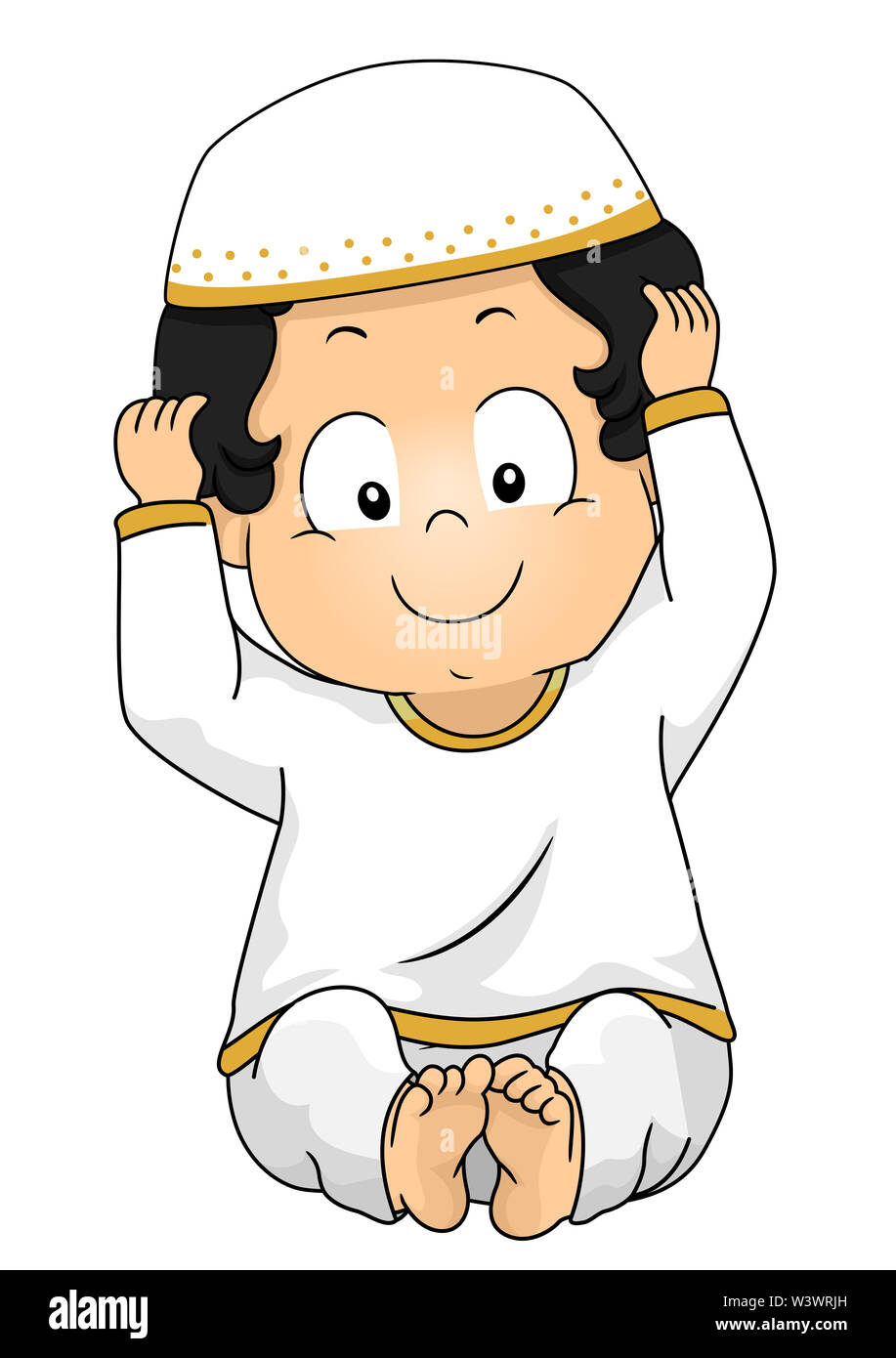 Illustration of a Muslim Kid Baby Boy Wearing and Holding a White Cap Stock  Photo - Alamy