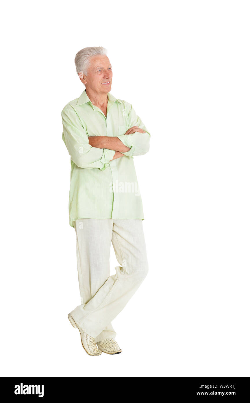 portrait of happy senior man posing on white background Stock Photo - Alamy