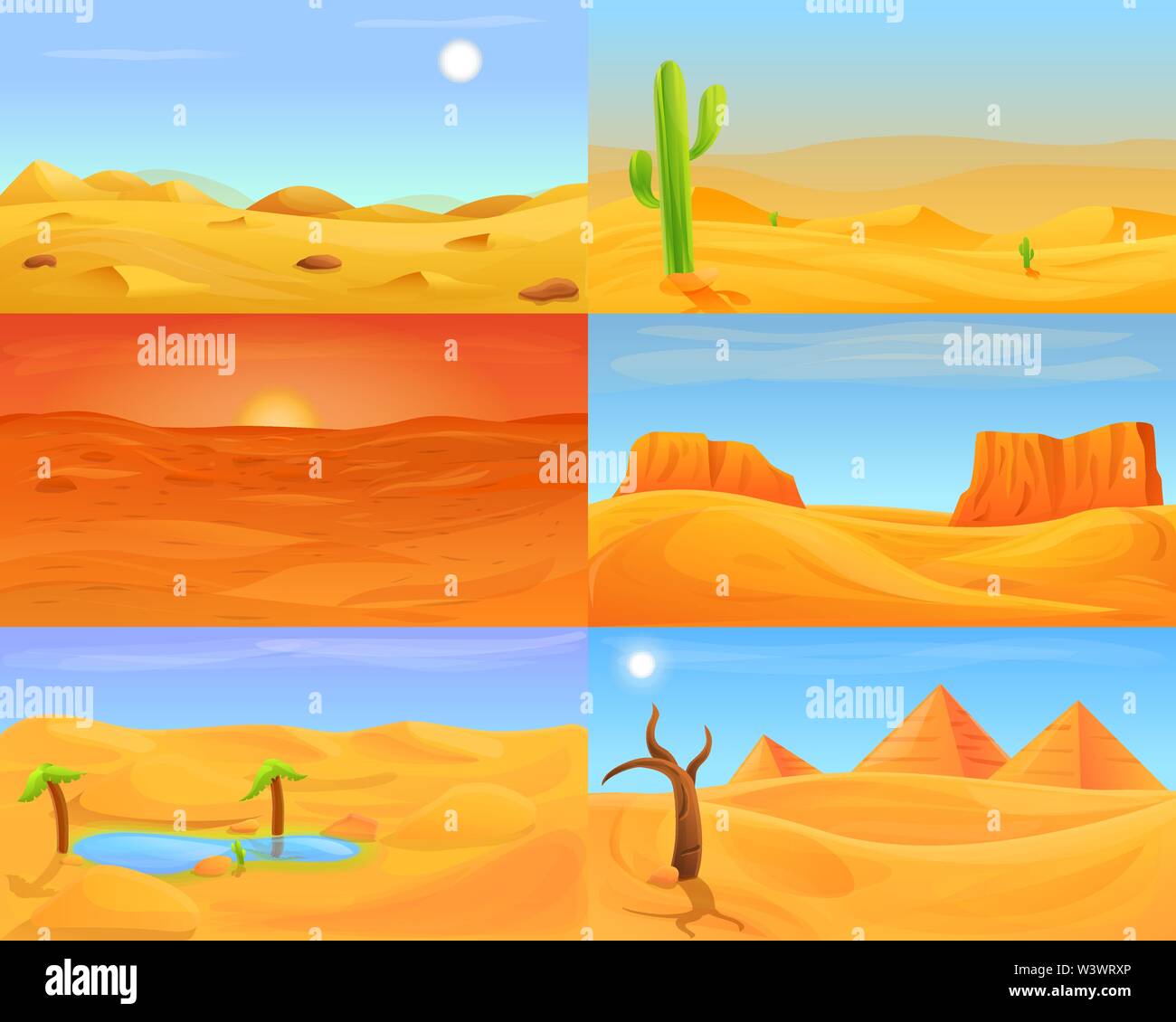 Desert banner set. Cartoon illustration of desert vector banner set for