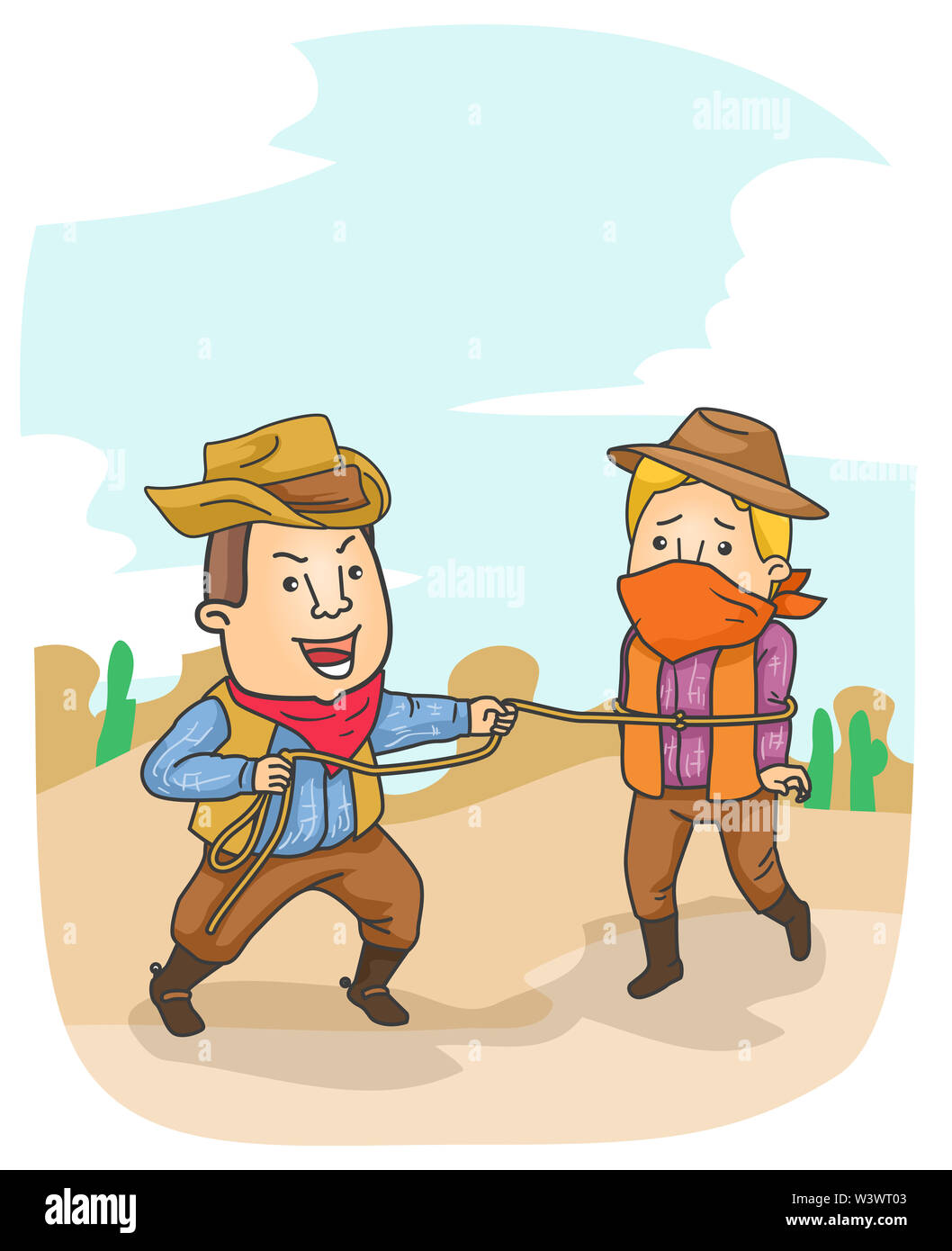 Illustration of a Cowboy Man Pulling a Rope with After Catching a ...