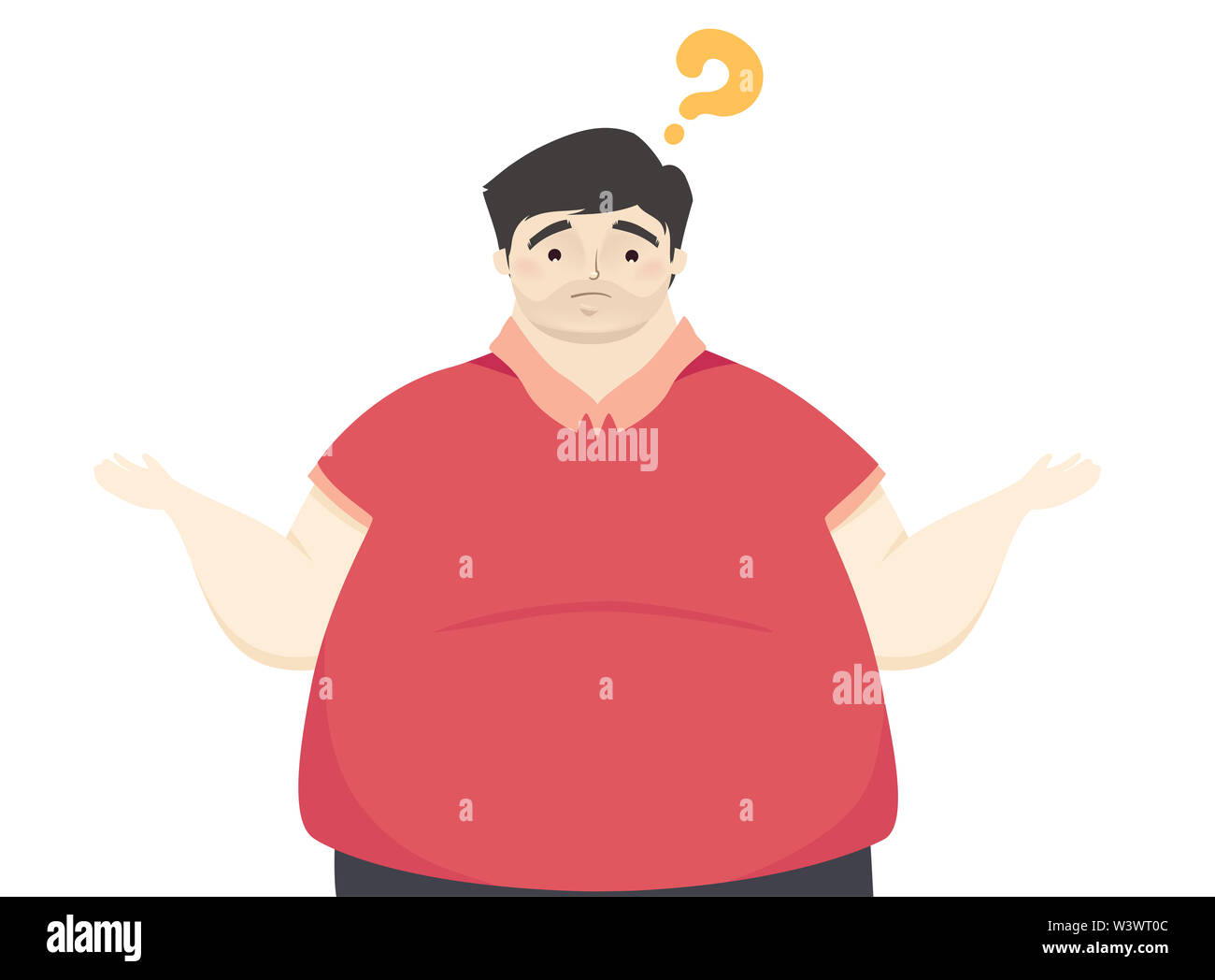 Illustration of a Fat Man with a Big Tummy and a Question Mark on His Head  Stock Photo - Alamy