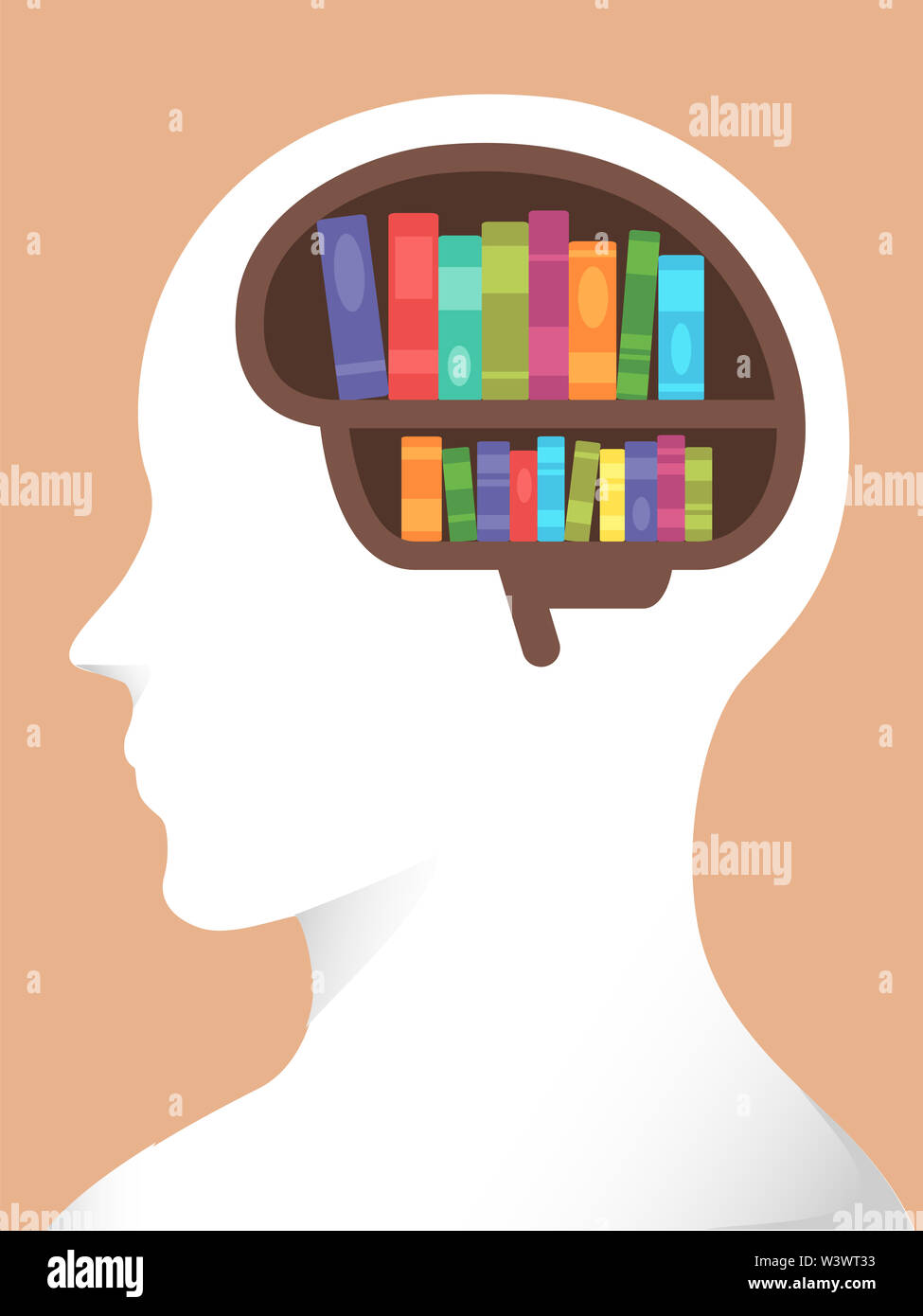 Illustration of a Profile of a Man with the Brain Shaped as a Book ...