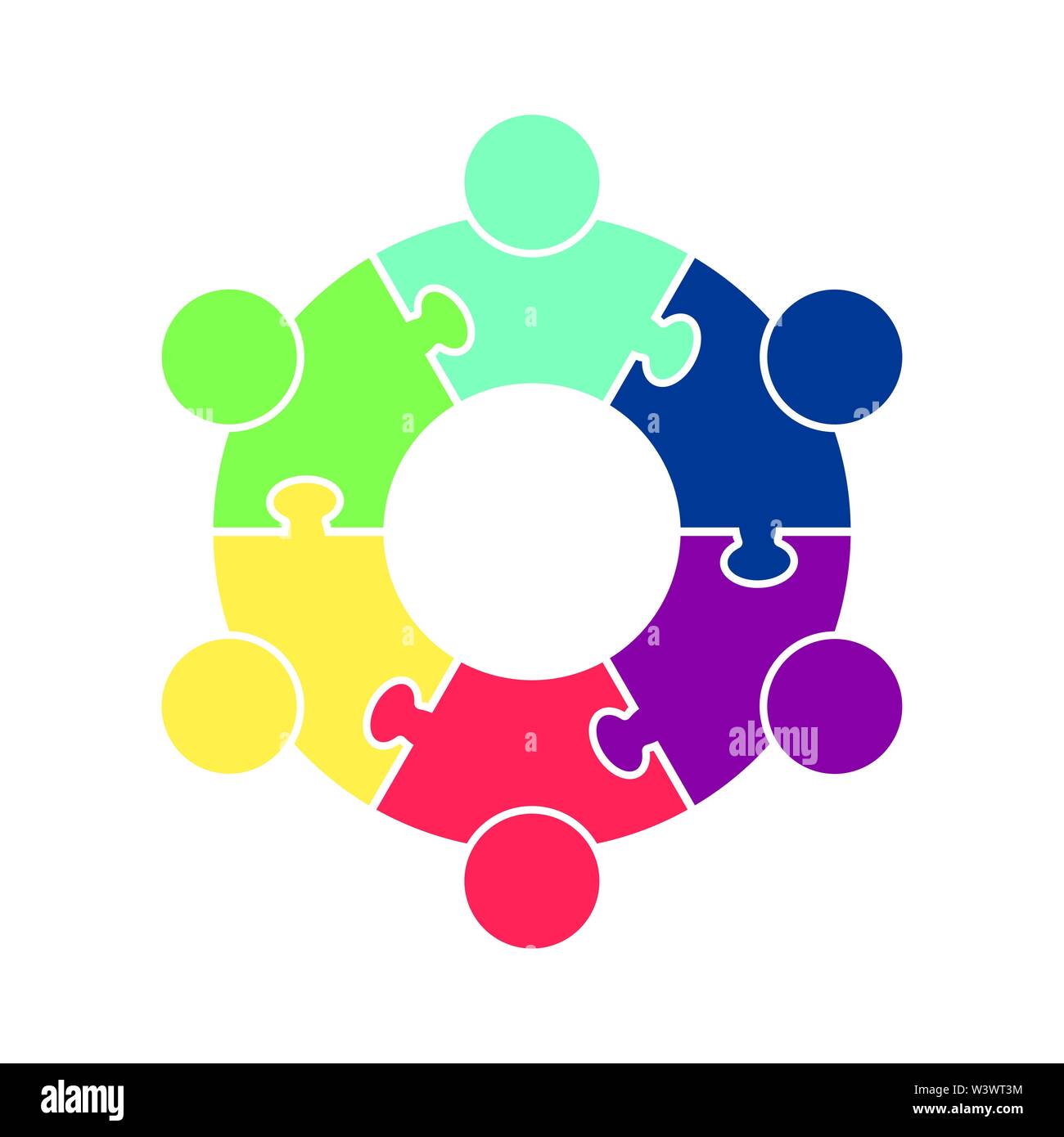 Logo teamwork.Circle in the form of a puzzle of six parts. Flat design  Stock Vector Image & Art - Alamy