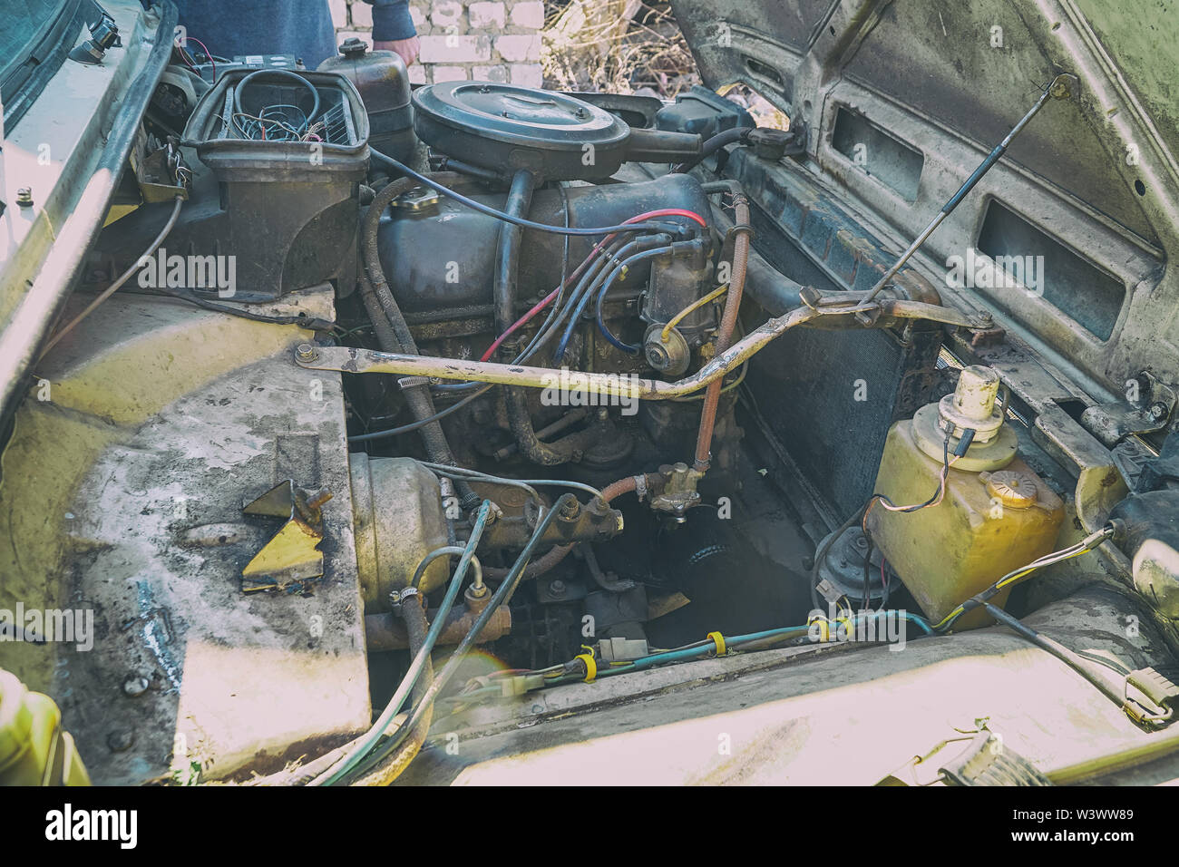 The engine compartment of the car Stock Photo Alamy
