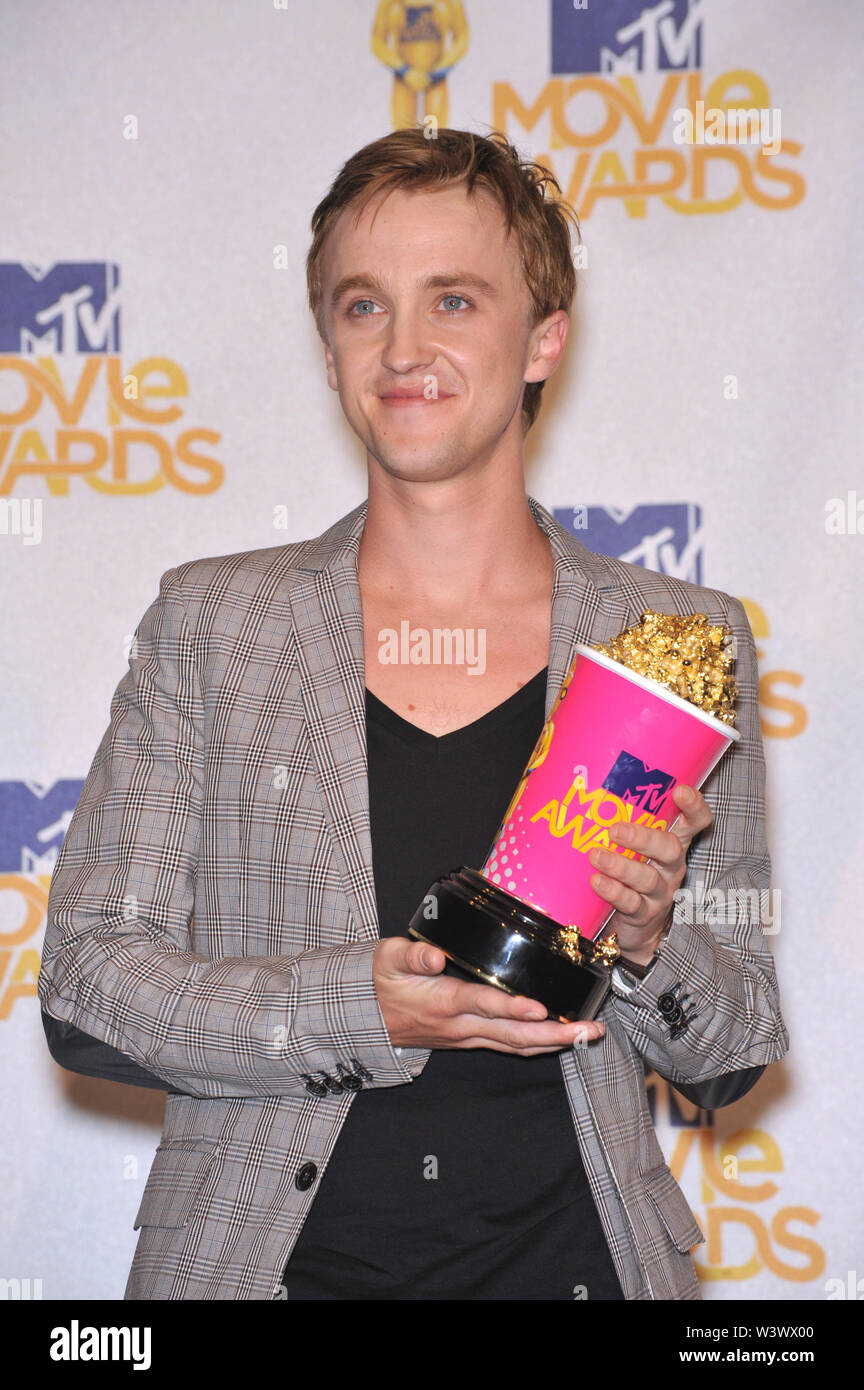 LOS ANGELES, CA. June 07, 2010: Tom Felton, winner of the Best Villain award for his role in "Harry Potter and the Half-Blood Prince," at the 2010 MTV Movie Awards at the Gibson Amphitheatre, Universal Studios, Hollywood. © 2010 Paul Smith / Featureflash Stock Photo