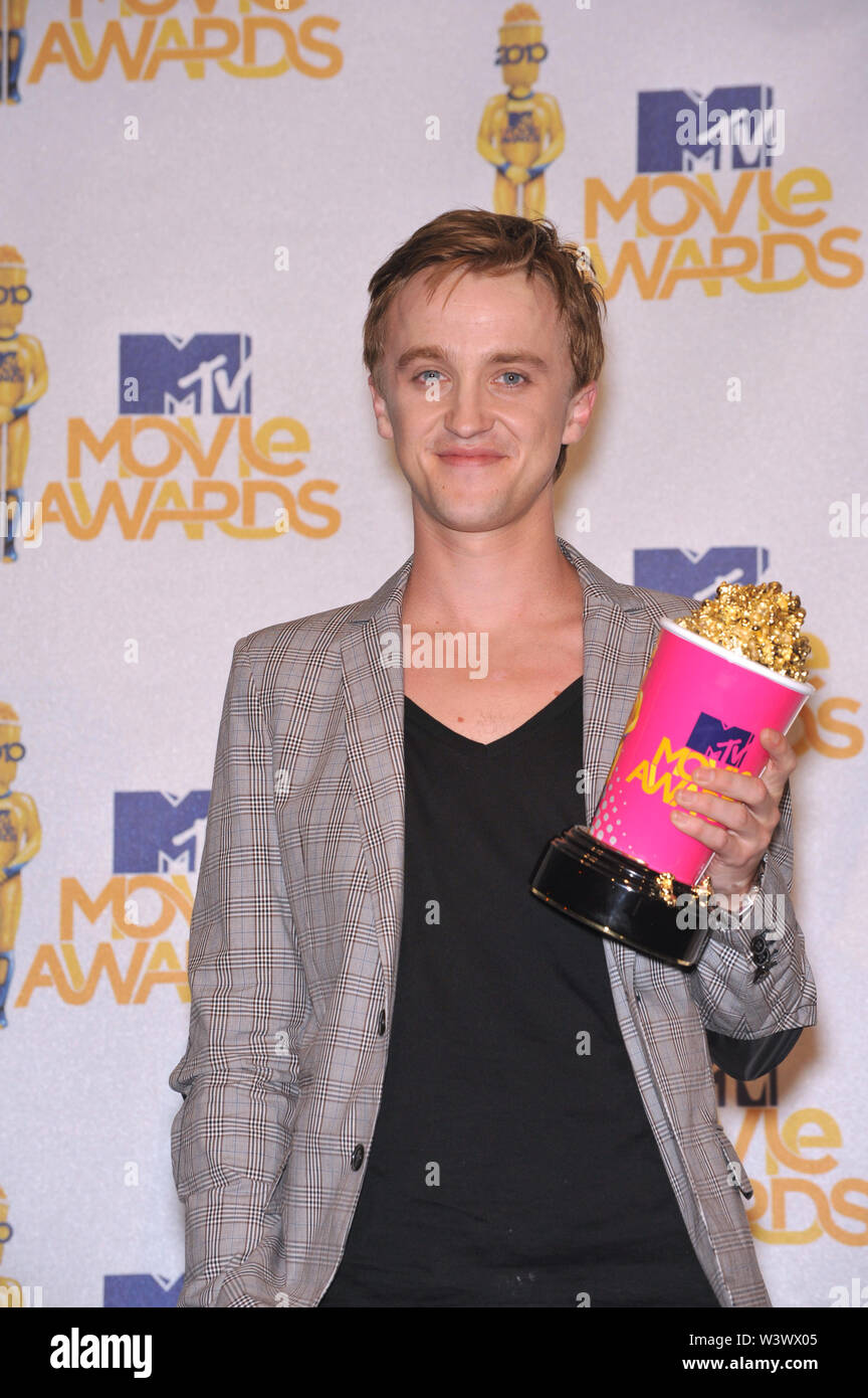 LOS ANGELES, CA. June 07, 2010: Tom Felton, winner of the Best Villain award for his role in 'Harry Potter and the Half-Blood Prince,' at the 2010 MTV Movie Awards at the Gibson Amphitheatre, Universal Studios, Hollywood. © 2010 Paul Smith / Featureflash Stock Photo