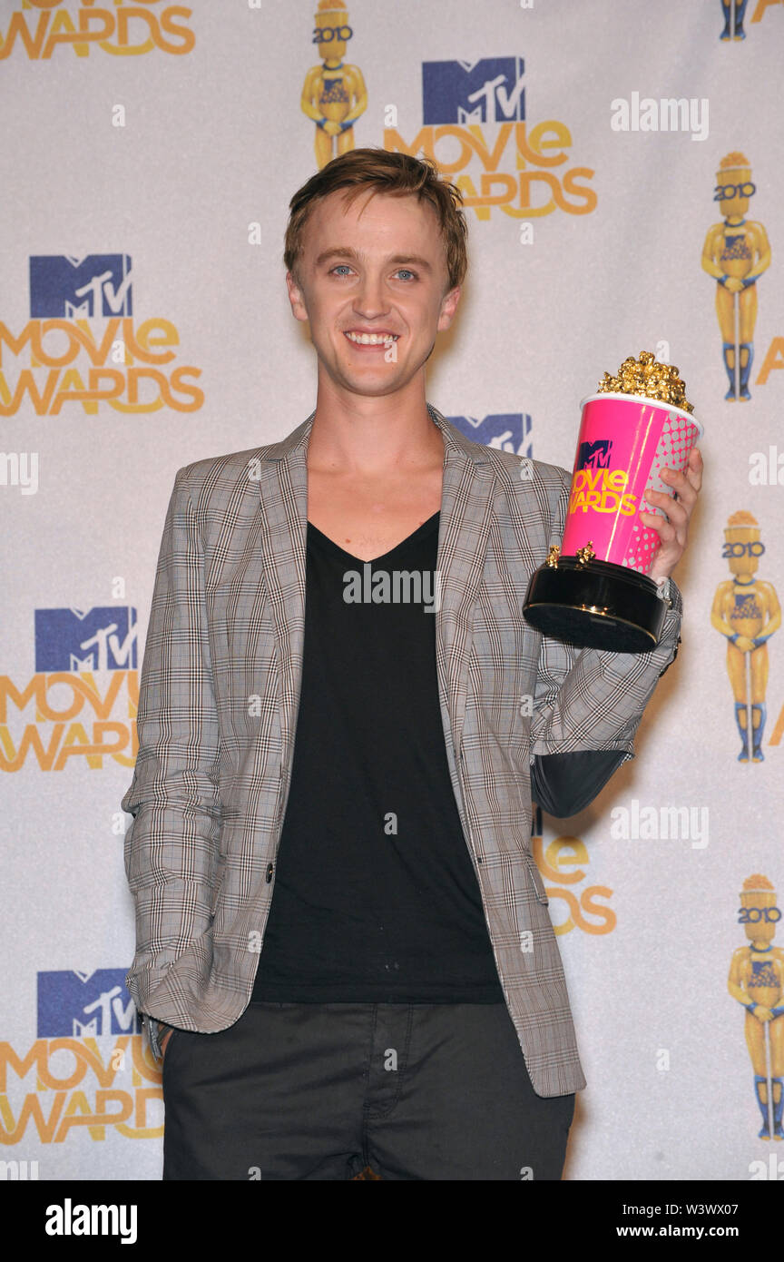 LOS ANGELES, CA. June 07, 2010: Tom Felton, winner of the Best Villain award for his role in 'Harry Potter and the Half-Blood Prince,' at the 2010 MTV Movie Awards at the Gibson Amphitheatre, Universal Studios, Hollywood. © 2010 Paul Smith / Featureflash Stock Photo