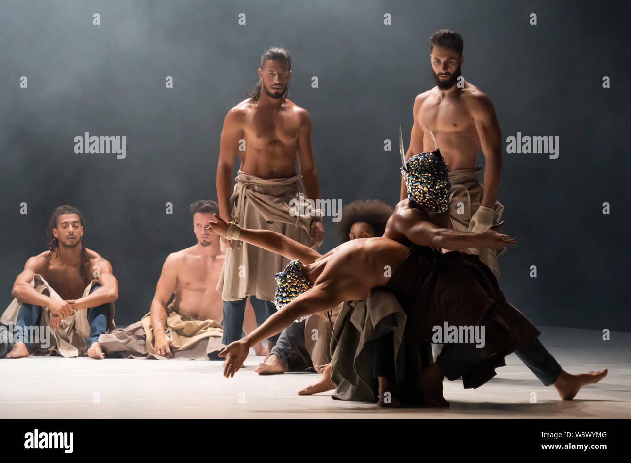 Budapest, Hungary. 17th July, 2019. Dancers perform during the dress rehearsal of the piece Barbarian Nights choreographed by Herve Koubi in Budapest, Hungary, July 17, 2019. Credit: Attila Volgyi/Xinhua/Alamy Live News Stock Photo