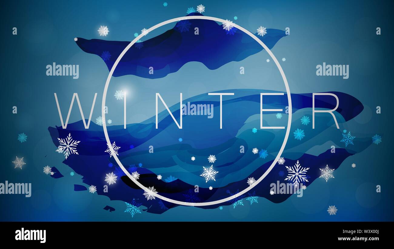 Winter banner with snow isolated on blue shiny background. Vector ...
