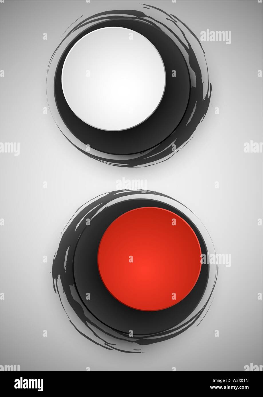 Red and white circle button on black background. Vector illustration Stock Vector