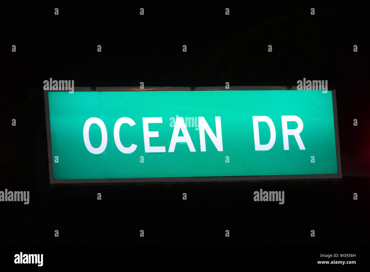 Traffic sign of famous Ocean Drive in Art Deco, Miami Beach, Florida Stock Photo