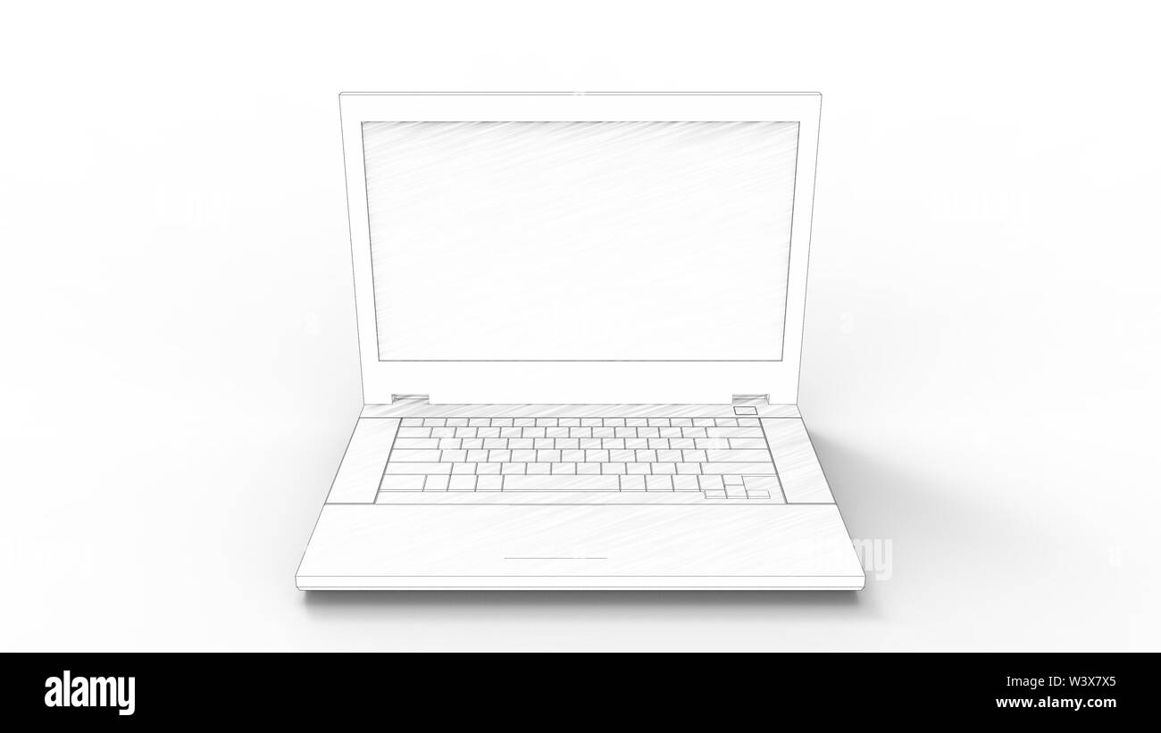 3d rendering of a computer model laptop isolated in white studio ...