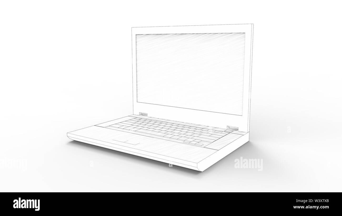 3d rendering of a computer model laptop isolated in white studio ...