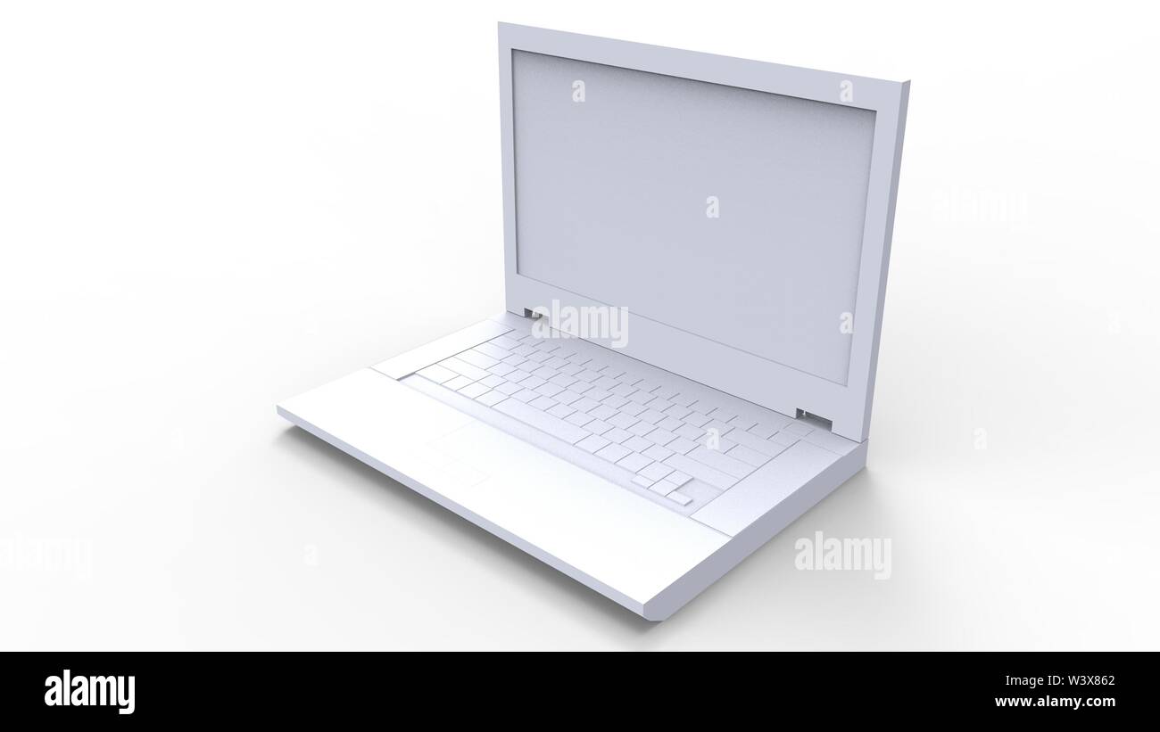 3d rendering of a computer model laptop isolated in white studio ...