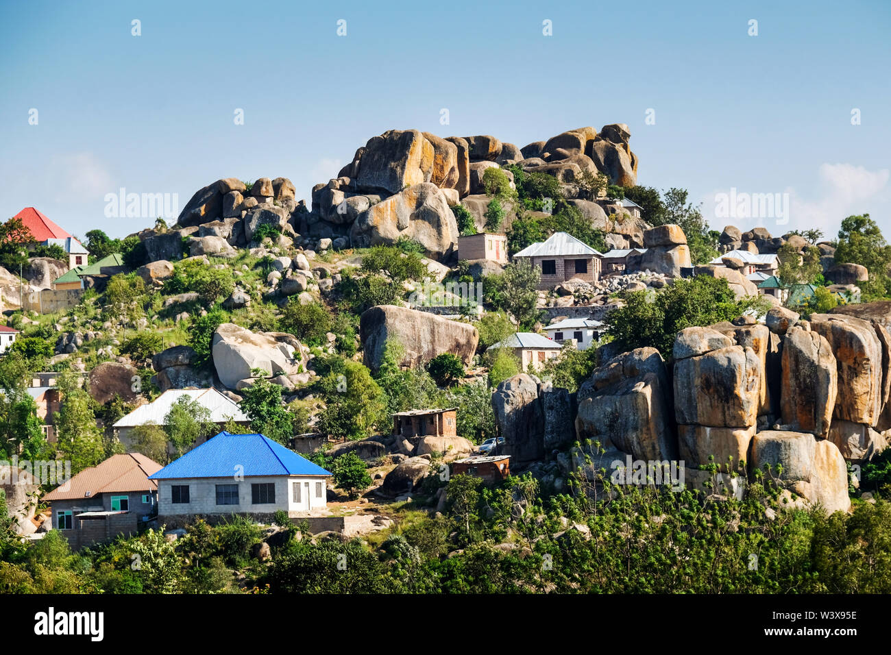 typical rock formations in the suburbs of the city of Mwanza near Lake Victoria, Tanzania, Africa Stock Photo