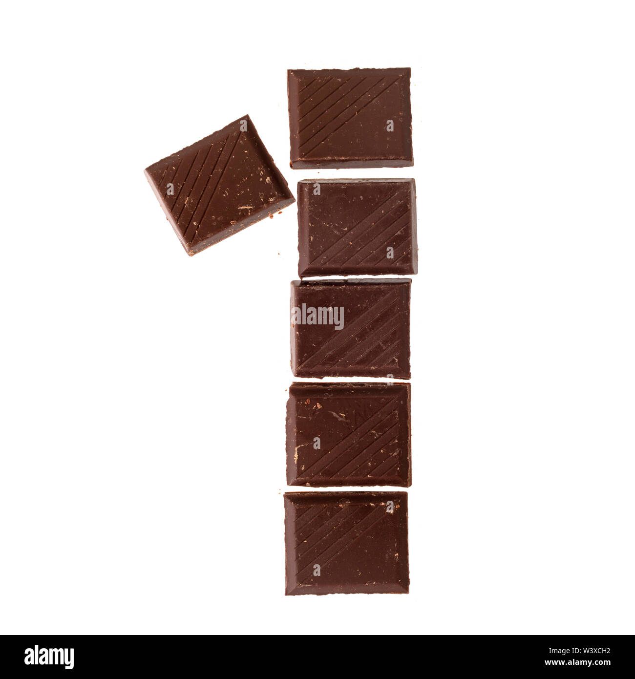 Isolate font chocolate pieces number one Stock Photo