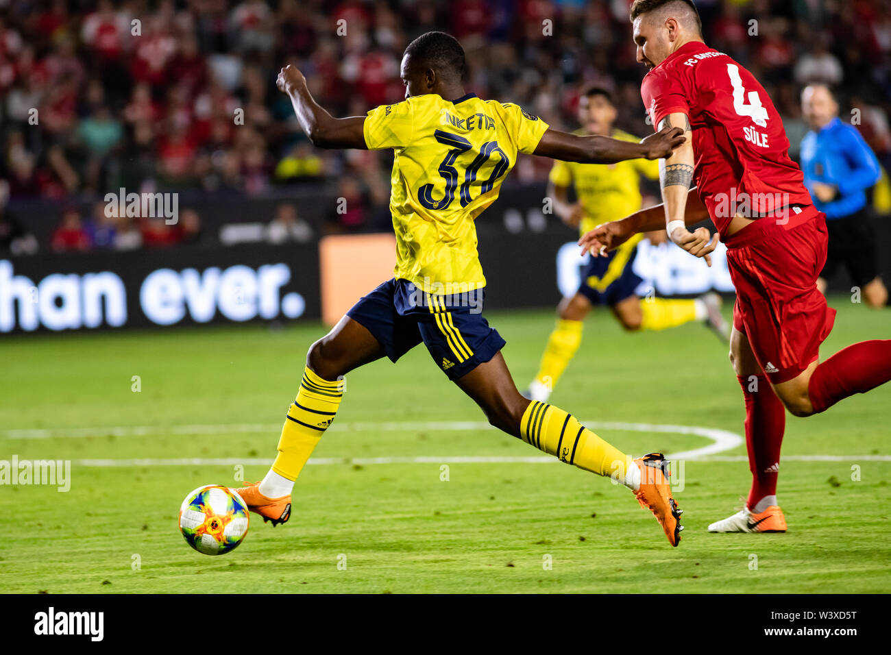 Los Angeles, USA. 17th July, 2019. Eddie Nketiah (30) chases down the ball against Bayern Munich in the International Champions Cup. Credit: Ben Nichols/Alamy Live News Stock Photo