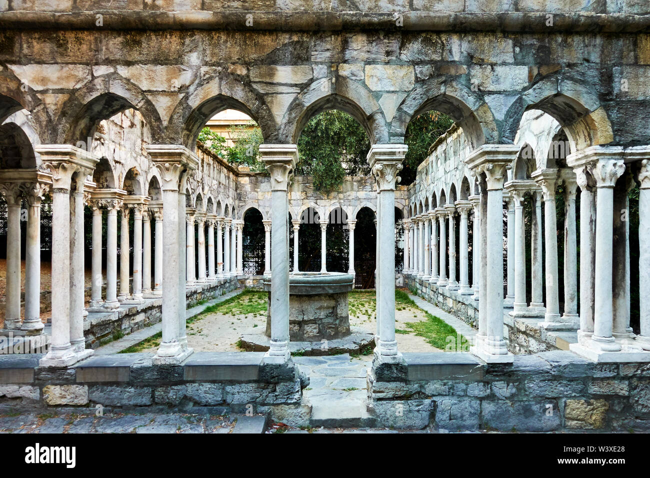 Columns of Chiostro di Sant'Andrea monastery in Genoa, Italy Stock Photo