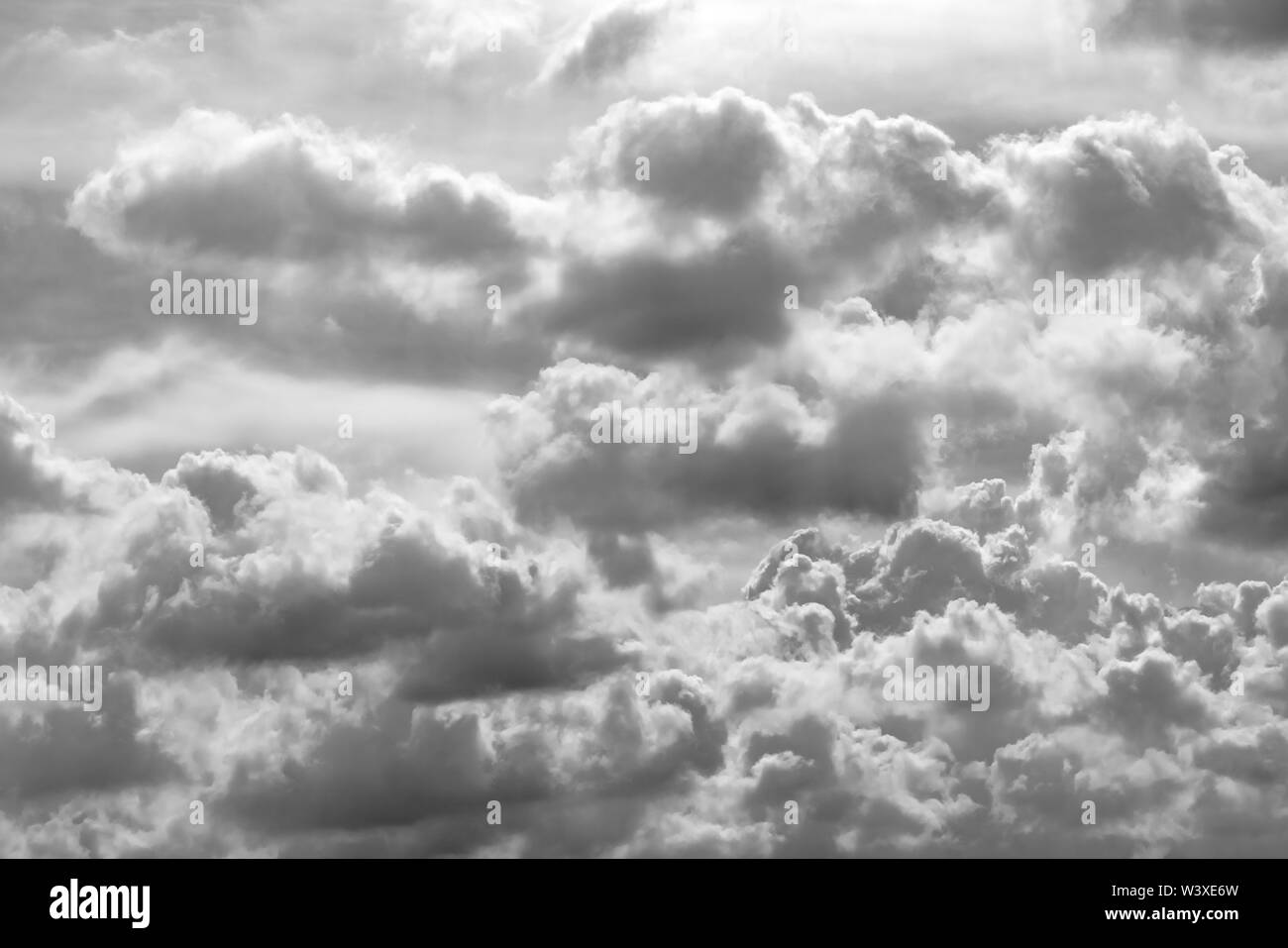 Grey and white cloud abstract background. Sad, dead, hopeless, and despair background. Thunder and storm concept. Grey sky and fluffy clouds. Unlucky Stock Photo