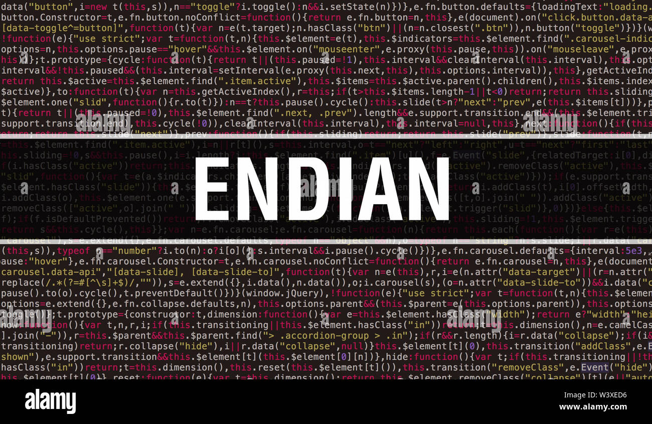 Endian text written on Programming code abstract technology background ...