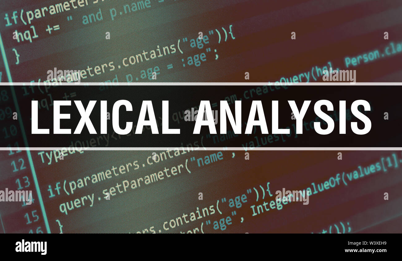 Lexical analysis concept illustration using code for developing programs and app. Lexical analysis website code with colorful tags in browser view on Stock Photo