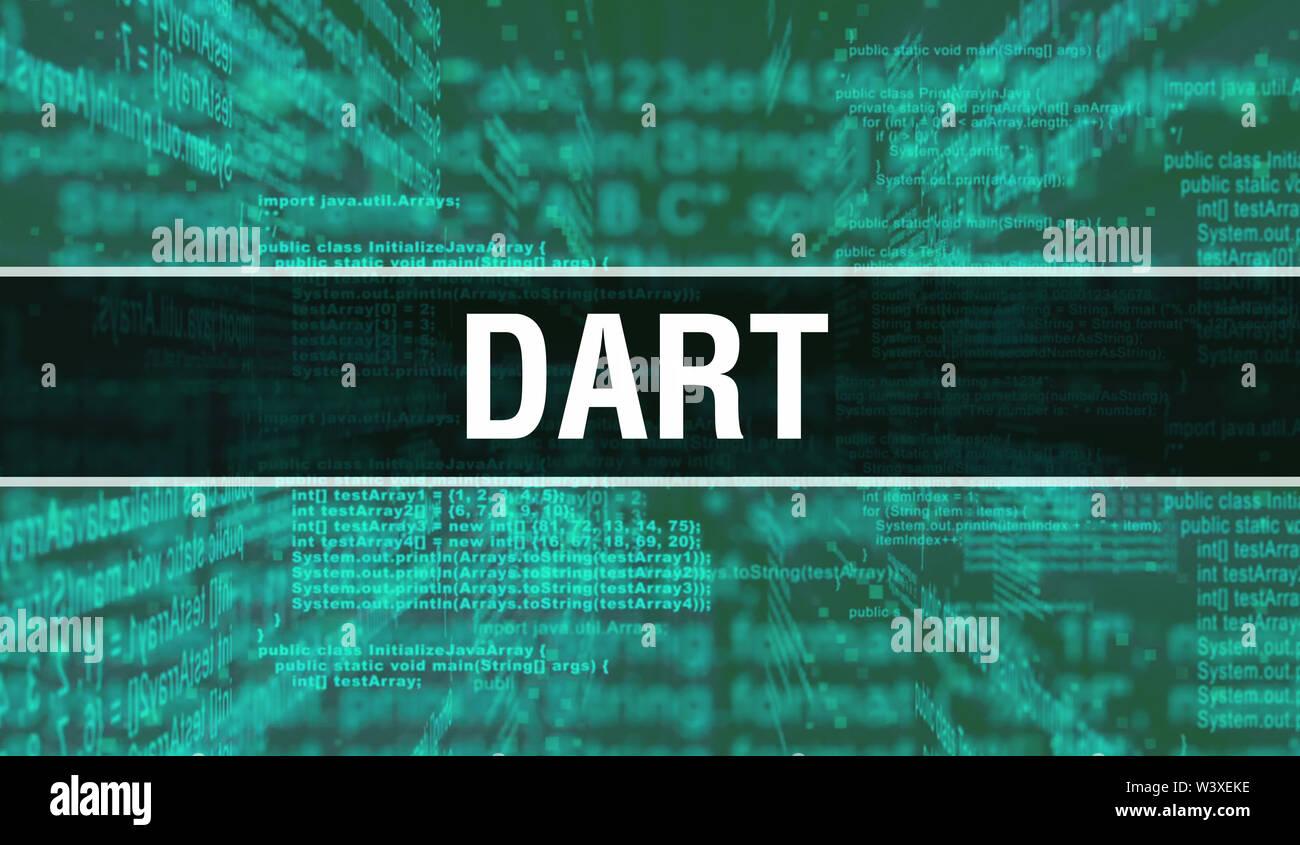 Dart with Digital java code text. Dart and Computer software coding vector  concept. Programming coding script java, digital program code with Dart on  Stock Photo - Alamy