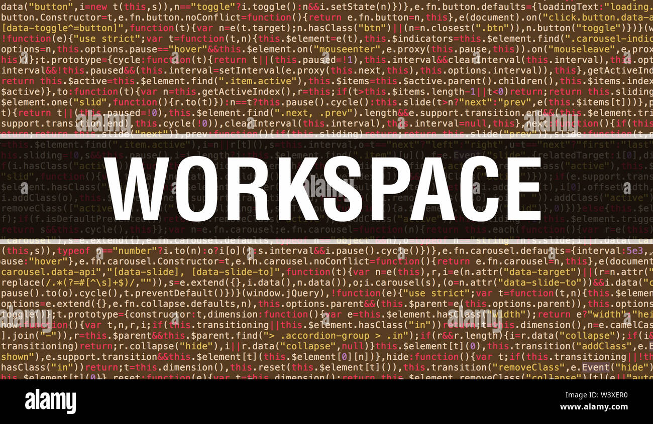 Workspace text written on Programming code abstract technology ...