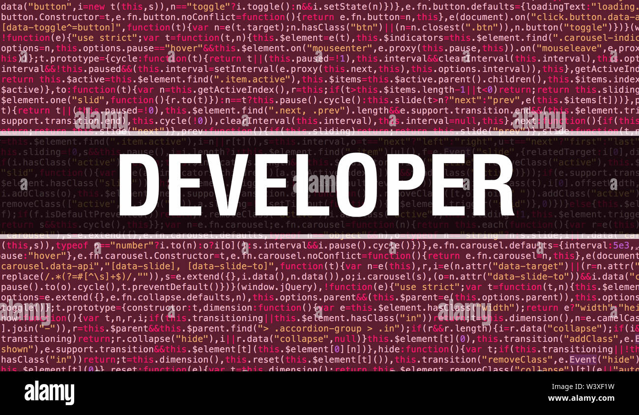 Developer text written on Programming code abstract technology ...