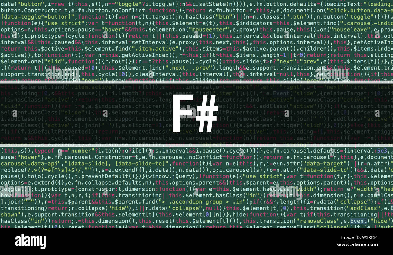 F# text written on Programming code abstract technology background of ...