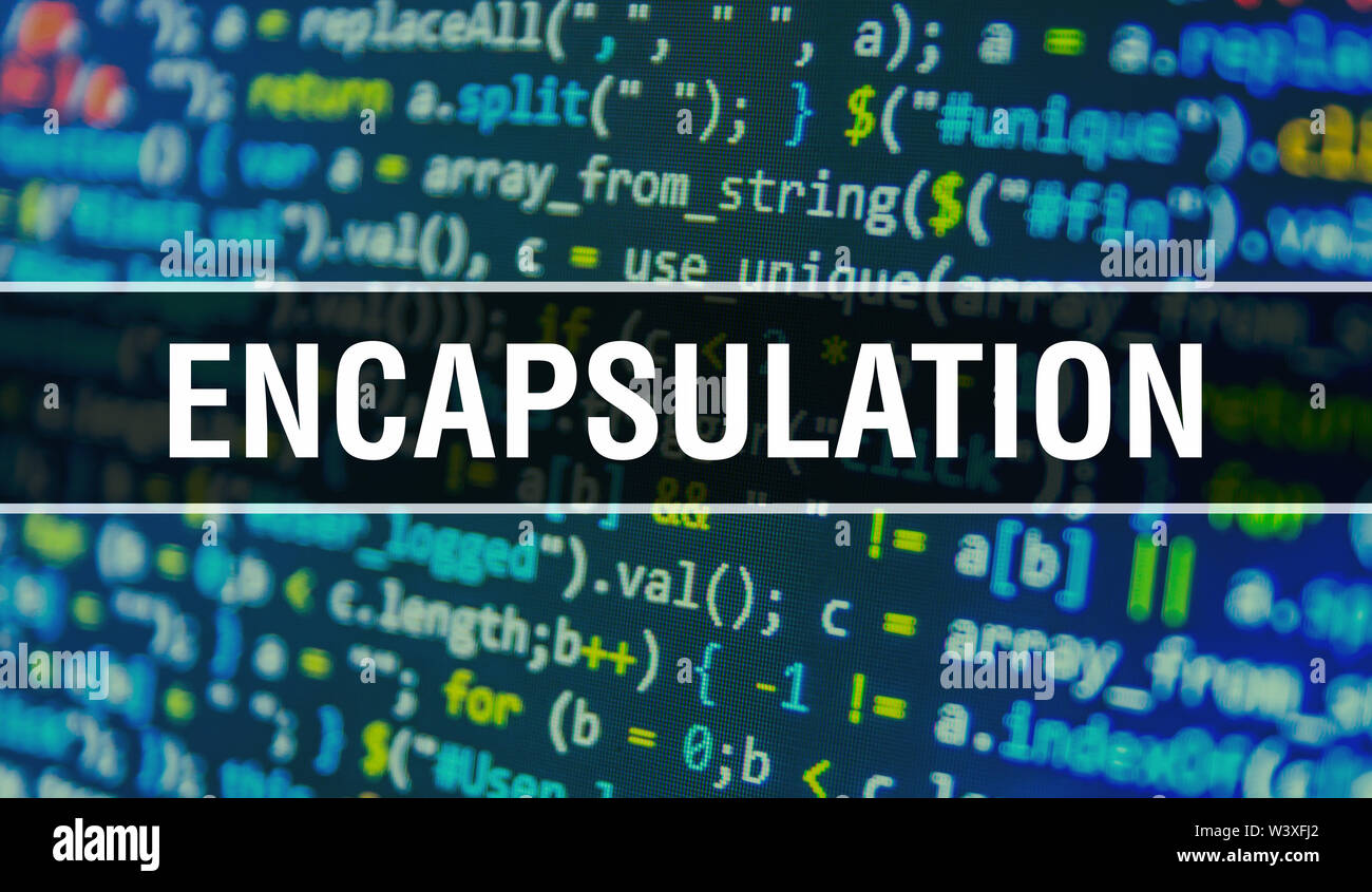 Encapsulation concept with Random Parts of Program Code. Encapsulation with Programming code abstract technology background of software developer and Stock Photo