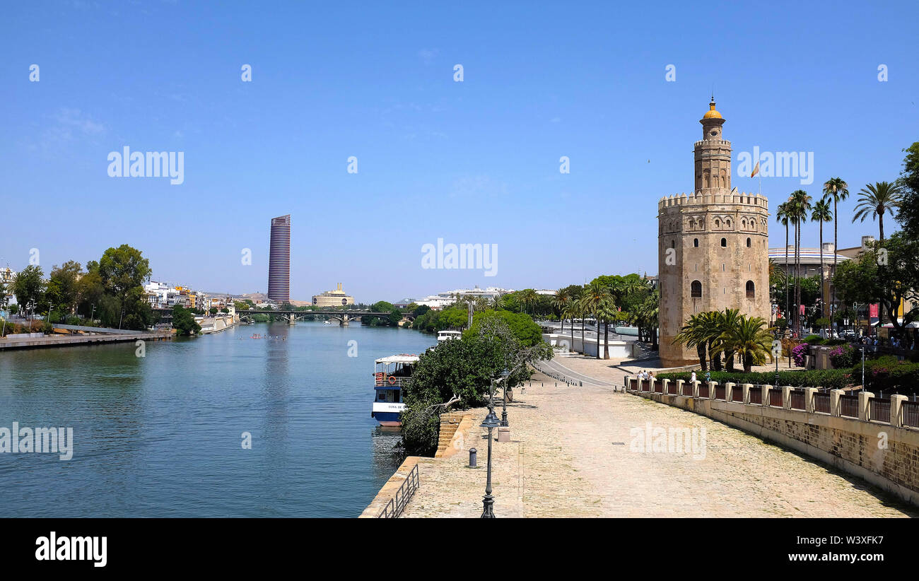 The Guadalquivir river running through Seville, Spain. Stock Photo