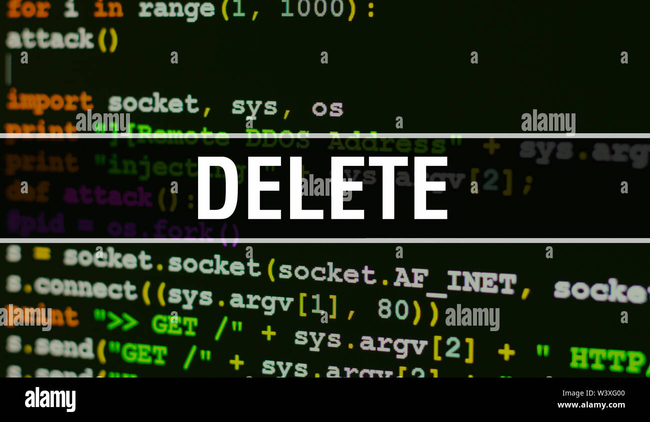 DELETE with Abstract Technology Binary code Background.Digital binary ...