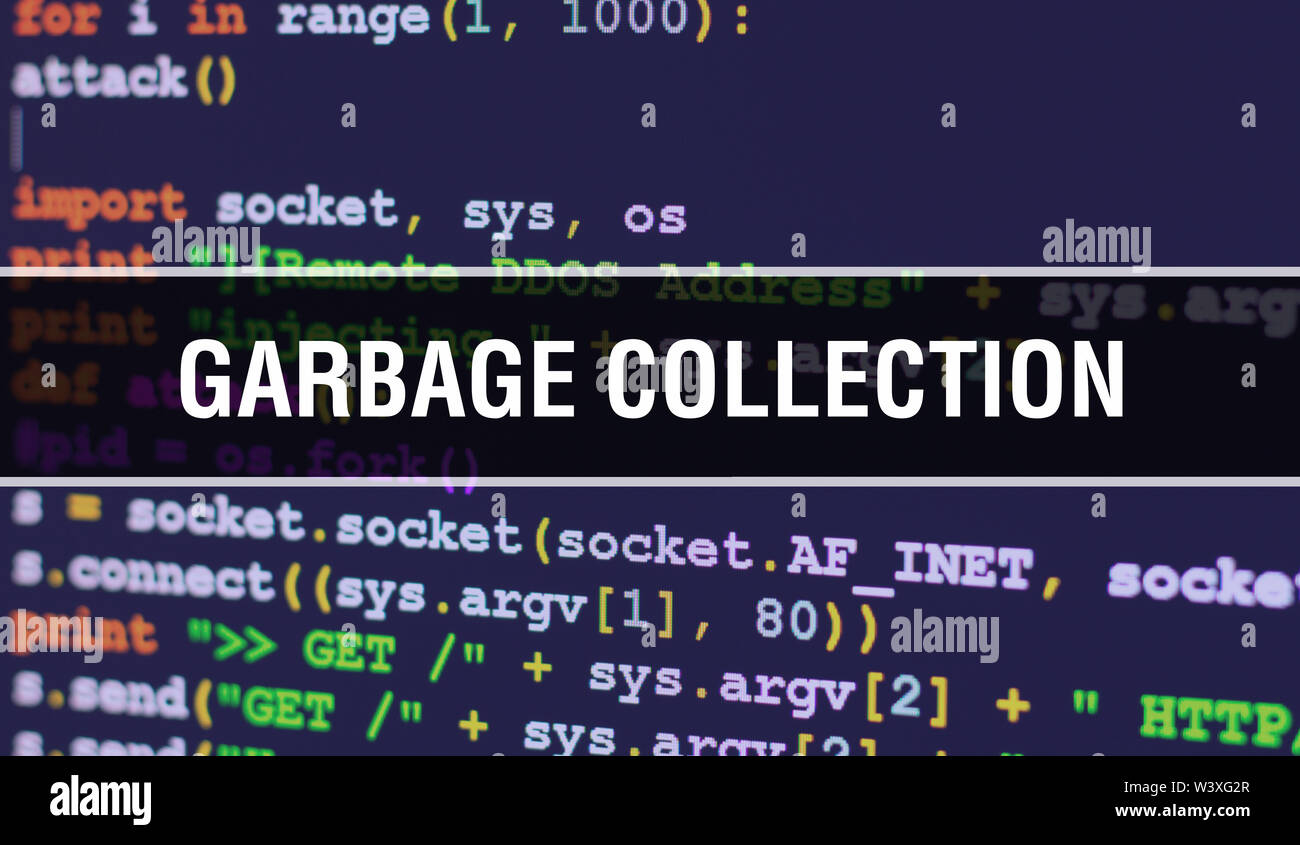 Garbage collection text written on Programming code abstract technology ...